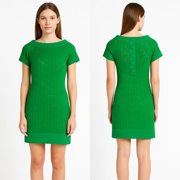 Milly Green Textured Short Sleeve Shift Dress Size 2 - Picture 1 of 13